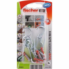 Fischer Universal Plug 5 x 25mm + Round Hook 8Pcs DUOPOWER 5X25 RH K NV 535012