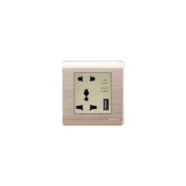 Milano Switch Socket Universal Socket (2Pin+3Pin) 16A With 2.1A USB Brushed Gold 210100300318