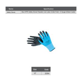 Starex Safety Gloves 10" 13G Blue Polyester Liner Latex Crinkle Finish Black Coated ST22304