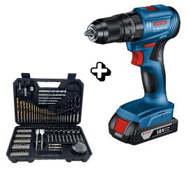 Bosch Cordless Impact Drill Lithium Ion 18V (2 x 2Ah) Brushless GSB 185-LI + 103pcs Acc Set 06019K31L0