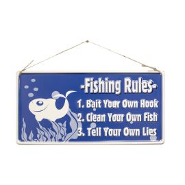 La Hacienda Embossed Steel Sign Fishing Rules Blue & White 20cm h x 40cm w 55553