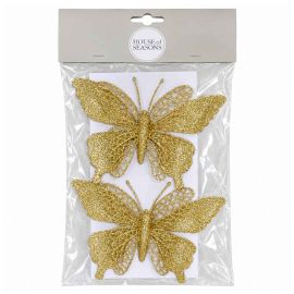 HOUSE OF SEASONS Clip Poinsettia Gold 2pcs H3xD13.5cm