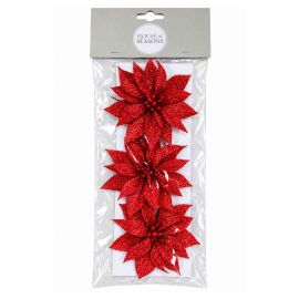 HOUSE OF SEASONS Clip Poinsettia Red 3pcs H3xD10cm
