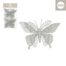 HOUSE OF SEASONS Clip Butterfly Silver 2pcs L16xW11cm