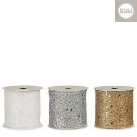 HOUSE OF SEASONS Ribbon Silver Champagne White 3 Assorted Display L270xW6.5