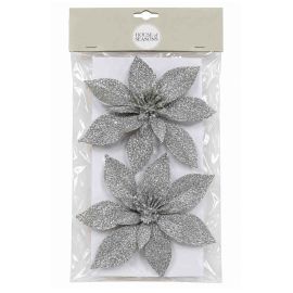 HOUSE OF SEASONS Clip Poinsettia Silver 2pcs H3xD15cm