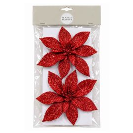 HOUSE OF SEASONS Clip Poinsettia Red 2pcs H3xD15cm