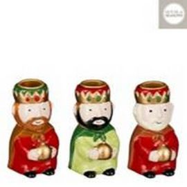 HOUSE OF SEASONS Candleholder Three Kings 3 Assorted Colors Red/Green/Brown L7xW5