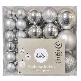 HOUSE OF SEASONS Bauble Unbreakable Silver 46pcs D4.6.8cm