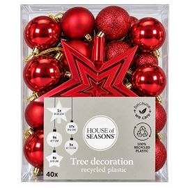 HOUSE OF SEASONS Tree Decoration Unbreakable Red 40pcs D8cm