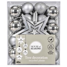 HOUSE OF SEASONS Tree Decoration Unbreakable Silver 40pcs