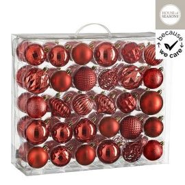 HOUSE OF SEASONS Tree Decoration Unbreakable Red 60pcs D7cm