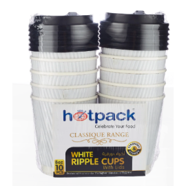 Hotpack Paper Cup White W/Black Lid Ripple 8oz 10Pcs HSMPCRW8W Hotpack