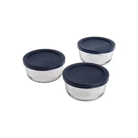 Anchor Hocking 6 Pcs - Round Food Storage with Navy Snugfit Lids - 13369Ahg18 A/H