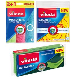 Vileda Ultrafresh All Purpose Cloth 2pc + Microfibre Ultrafresh  3pc + High Foam Sponge 3pc