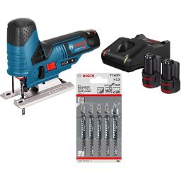 Bosch Jig Saw GST 12V-70 + 2x2Ah Batteries & Charger + 5 pcs Blades t144d