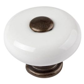 Walteco Furniture Knob Ø 33Mm, Brass Antique+White 7250