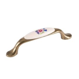 Walteco Furniture Handle 96Mm, Brass Antique+Porcelain-Flowers 84695