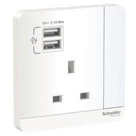 Schneider Electric 2 USB Charger Switched Socket AvatarOn White 13A USB Switch Socket E8315USB_WE_G12