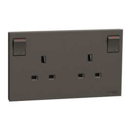 Schneider Switched socket, AvatarOn C, 13A 250V, 2 gangs, dark grey E87T25_DG