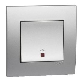 Schneider Electric Vivace Double Pole Switch Neon/Cooker 45A 250V Aluminium Silver Switch KB31DR45N_AS