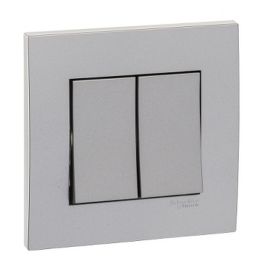 Schneider Electric Vivace Silver - 1-Way Plate Switch 2 Gang - 16AX - Aluminum Silver KB32R_1_AS