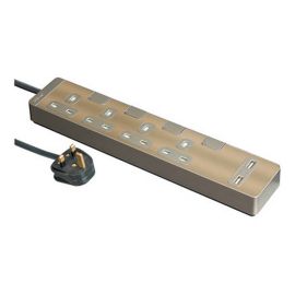 Schneider Trailing socket, AvatarOn, with individual switch & USB, 4 gang, 3M, metal golden hairline TSH34U_3_GH_C5