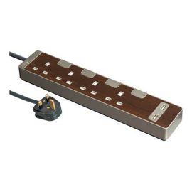 Schneider Trailing socket, AvatarOn, with individual switch & USB, 4 gang, 3M, wood TSH34U_3_WD_C5