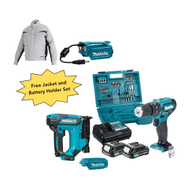Makita 12V MAX Li-ion C/Less Hammer Drill + Nailer + Bit Set HP333PT354-COMBO