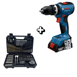 Bosch 18V Cordless Impact Drill PRO GSB 18V-65 (2x2.0Ah+GAL18V-20+L-case) BL with 103PC Accessory Set