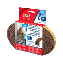Sealing Tape Self Adhesive 'E' Profile Brown 2 x 3Mtrs EBR6 Beorol