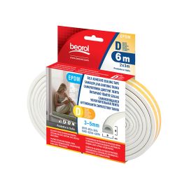 Sealing Tape Self Adhesive 'D' Profile White 2 x 3Mtrs DBE6 Beorol