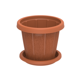 Flower Pot Round 6" Woodgrain Terracotta IFFPXX140 Cosmoplast