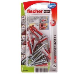 Fischer Universal Plug 6 x 30mm + Countersunk Screw 12Pcs DUOPOWER 6X30 S K NV 534997