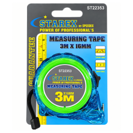 Starex Measurung Tape 3mx16mm Blue Transperant Body Two Side Blade Printing ST22353