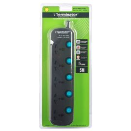 Terminator 5 Way Universal Power Extension Socket 3X1.25MM2 Black Body & Blue Switch 5M Cable 13A Plug TPB 625AB-5M