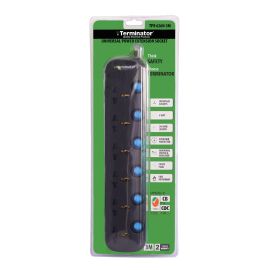 Terminator 6 Way Universal Power Extension Socket 3X1.25MM2 Black Body & Blue Switch 5M Cable 13A Plug TPB 626N-5M