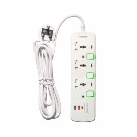 Terminator 3 Way Universal Power Extension Socket With 3USB 3Amp (A & C Type), Individual Switches, Indicators, 1.25mm² Cable 3M & 13A Fused Moulded Plug TPB 853UAC