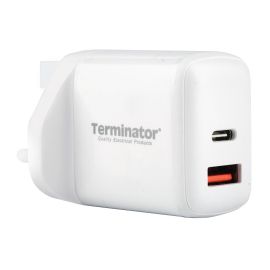Wall Charger Dual Port (USB + C Type) 38W 13A White With Blue Indicator TUSBWC 01-38W Terminator