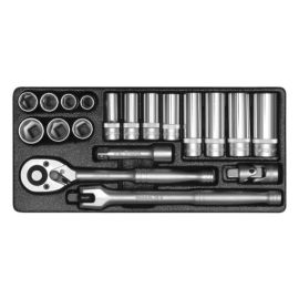 Yato Socket Sets 19pcs/set 3/8" Dr 6pt Metal Case YT-38641